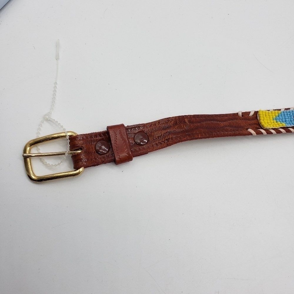 Vintage Handmade women US 26 brown belt multi bead tooled leather Native America - Picture 3 of 8